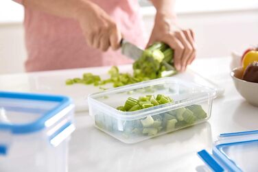 Набір контейнерів для зберігання харчових продуктів EMSA Clip & Close, прямокутні, 5 x 0,8 л, коробки для зберігання, 100 герметичні, придатні для миття в посудомийній машині, морозильної камери та мікрохвильової печі, прозорі, сині, зроблені в Німеччині,