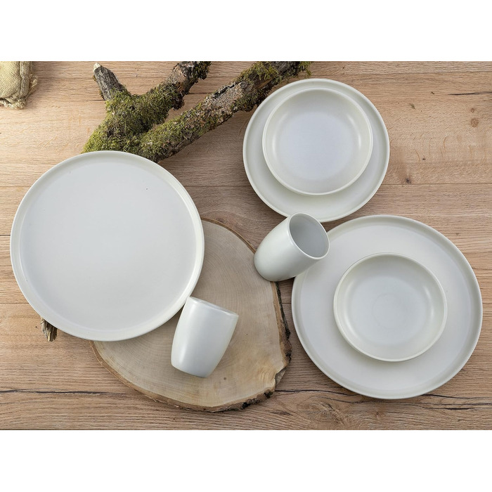 Набір посуду Uno серії 16 предметів, комбінований сервіз з керамограніту (Offwhite, комбінований сервіз 16 предметів), 22978