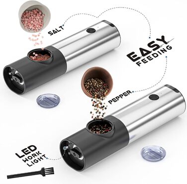 Млин для солі та перцю електричний з базою, що заряджається, 2 предмети, чорний/металік Littneo