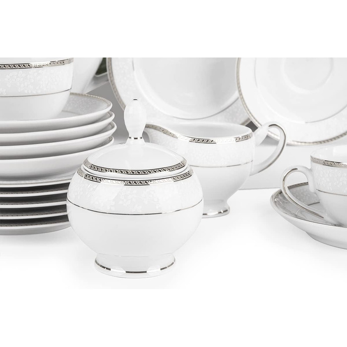 Набір кухлів konsimo 18 предметів - NEW HOLLIS Набір чашок для капучино - Порцеляна - Можна мити в посудомийній машині - 6 персон (платиновий, 18 шт. )