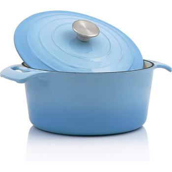 Кокот BBQ-Toro 4,0 літри, Ø 24 см Емальована чавунна жаровня з кришкою Підходить для індукційних плит, придатна для використання в духовці Синій Запіканка, деко для запікання Жаровня для гусака, деко для запікання, чавунна каструля