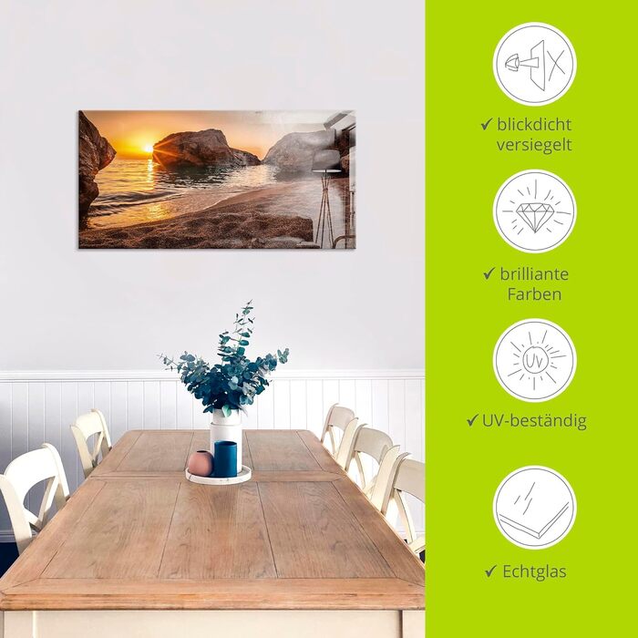 Настінний декор ARTland скляні картини настінна картина скляна картина цільна 40x40 см квадрат пляж море сонце Кариби природа пейзаж узбережжя схід сонця морський S7LE (захід сонця, затока, 100Д x 50Ш см)