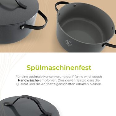 Каструля Be Living Essential з кришкою Ø 28 см з кришкою, антипригарна кераміка, для індукції, без PTFE та PFOA, (7 літрів, сіра)