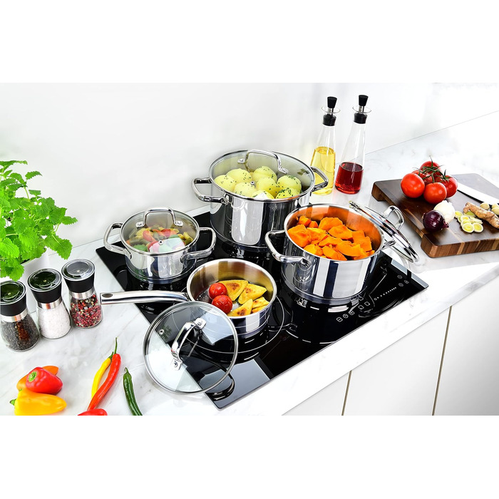 Маленька індукційна каструля Linnuo 16 см зі скляною кришкою, маленька каструля об&39ємом 1,5 л виготовлена з нержавіючої сталі 18/10, ручка не нагрівається, коване дно для всіх плит, міні-каструля, каструля для молока, індукційна каструля (16 см 1,2 л)