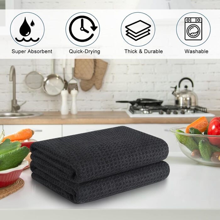 Кухонні рушники VIVOTE, рушник для гостей, подарунковий, 40x60 см, 2 шт., м&39які кухонні рушники, абсорбуючі рушники (чорні 40x70)