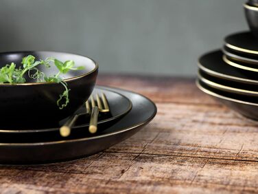 Набір посуду промислової серії з 16 предметів, комбінований набір керамограніту (золотий чорний, набір тарілок 12 предметів), 22699