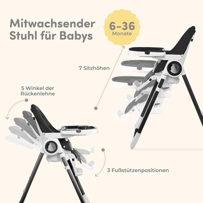 Дитячий стільчик для годування від 6 місяців чорний Sweety Fox