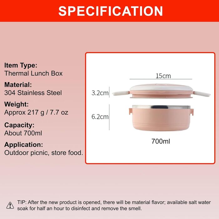Термоконтейнер для харчових продуктів, 700 мл рожевий Otufan