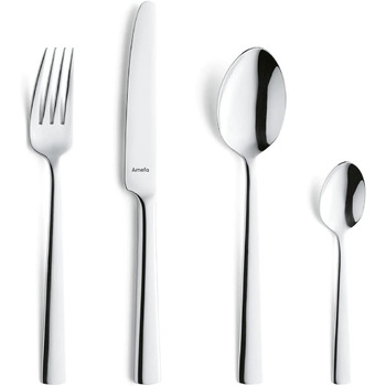 Набір столових приборів Amefa MODERNO 4 персони Нержавіюча сталь 18/10 полірована та нержавіюча Можна мити в посудомийній машині Позачасовий набір столових приборів з лотком для столових приборів 4 ножі, виделки, ложки, кавові ложки (24 шт. и)