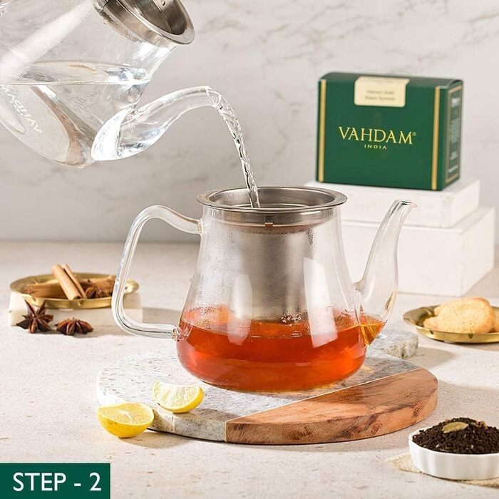 Скляний чайник із заварювальним фільтром 1л VAHDAM