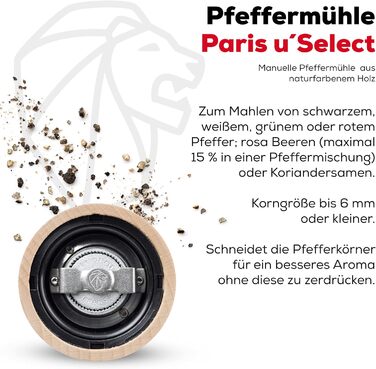 Ручне регулювання помелу u'Select, висота 12 см, дерево, коричневий, 23447 (млин для перцю, натуральний)