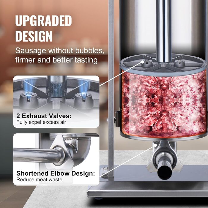 Ручна ковбасна машина VEVOR, вертикальна ковбасниця 2 л із затискачем G-типу, бочка з харчової нержавіючої сталі 304 із 2 наповнювальними трубками, машина для наповнення ковбас для кухні, ресторану, торгівлі тощо.
