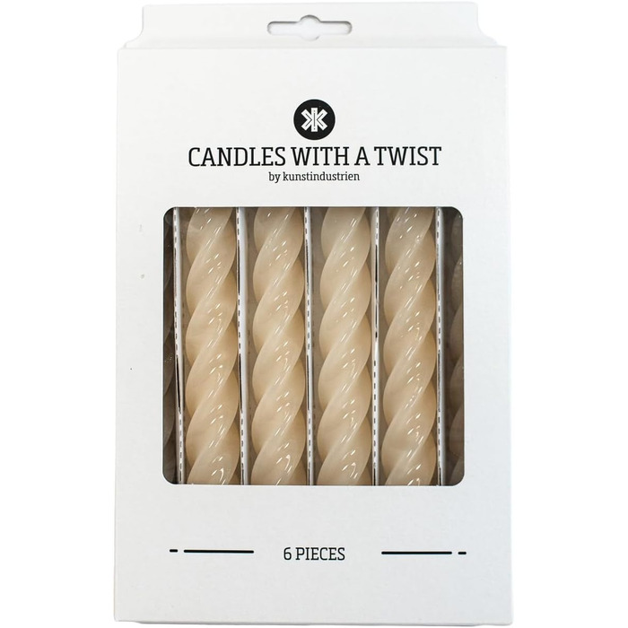 Свічки з крученою конусною формою, виготовлені в Італії, доступні 25 кольорів, лаковані настільні свічки, спіральні свічки з тривалим часом горіння 5 годин, декоративні свічки, 6 шт. , 2,2 x 21 см (слонова кістка)