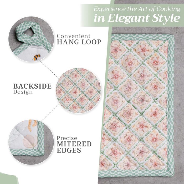 Рукавички для духовки Maison d&39 Hermine, підставки для каструль, 100 бавовна, термостійкі кухонні рукавички, рукавички для духовки (19 см x 33 см) та підставки для каструль (20 см x 20 см) для приготування їжі, Morzine - рукавички для духовки на День по