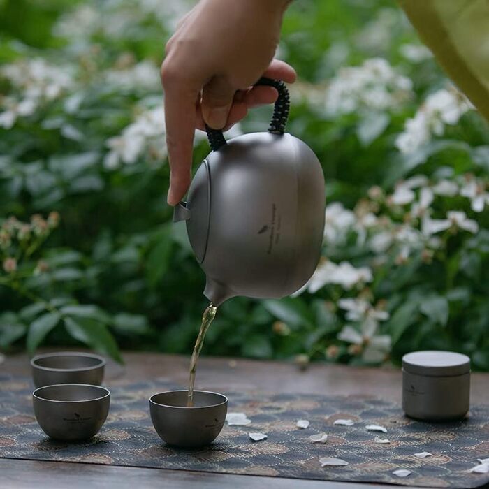 Набор титановых чайников iBasingo с фильтром, ручкой и крышкой для защиты от ожогов Офисный чайный набор 380 мл Набор чашек для чайника для домашнего ультралегкого кемпинга Мини-чайник Ti3109D (Ti3110d Чайник 380 мл 3 чайные чашки 1 набор чайников с кожан