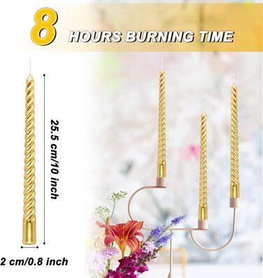Набір з 4 конічних спіральних свічок 2 х 25,5 см, золотистий Alederways