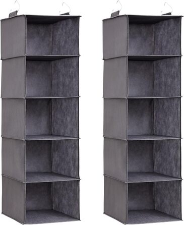 Подвесная полка Lifewit из 2 предметов, органайзер для шкафа, шкаф с подвесной системой, хранение для подвешивания ткани, органайзер для гардероба, складной и компактный с металлическими крючками, 5 отделений, серый серый 5 отделений x 2