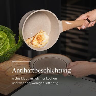 Алюмінієва каструля FLORINA 16 см 1,6 л Підходить для індукції Керамічне покриття, стійке до подряпин М&39яка ручка під дерево Термостійка Для всіх варильних поверхонь Легко миється (OSLO, 1,9 л - 18 см)