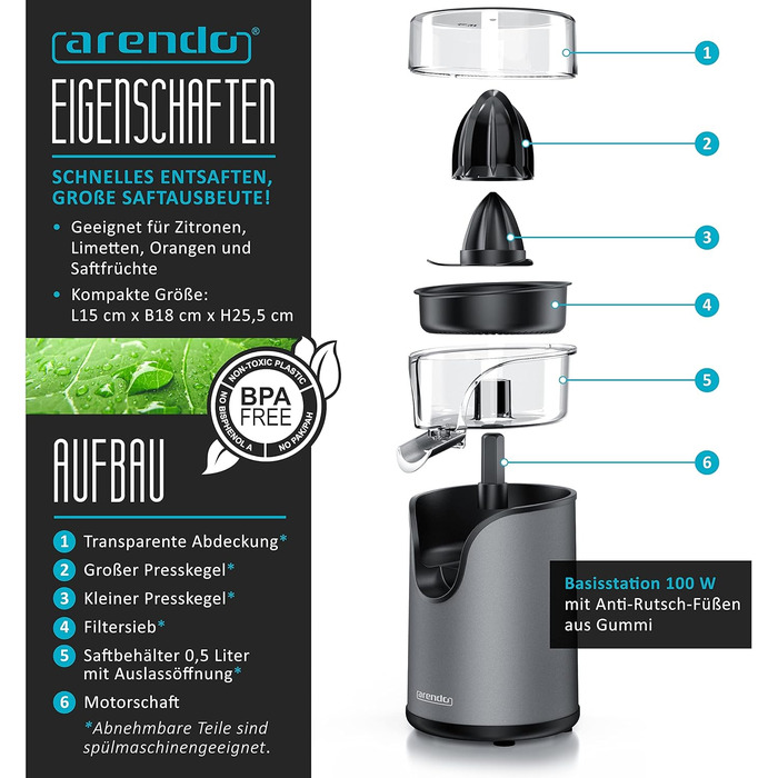 Соковижималка - Ручна соковижималка з нержавіючої сталі - механічна соковижималка - соковижималка для апельсинів Соковижималка для цитрусових ручна з важелем - для апельсинів, грейпфрутів, цитрусових - суцільна конструкція (B антрацит)