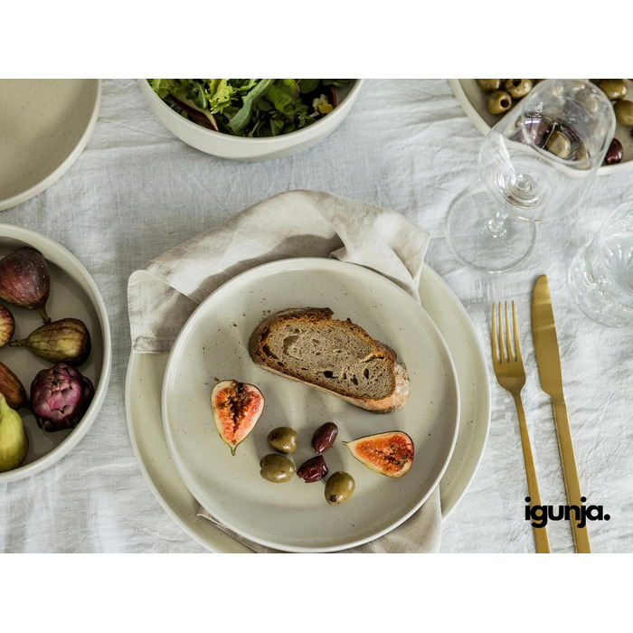 Набір керамічного посуду igunja, набір мисок та тарілок 12 предметів на 4 особи Високоякісний, 100 ручної роботи, набір посуду з реактивною глазур&39ю, матовий зовні, глянцевий всередині (бежевий, миски XL)