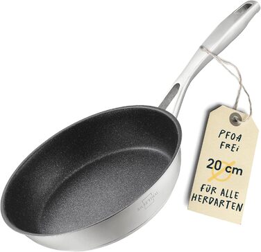 Сковорода вок SILBERTHAL індукційна 28 см - Сковорода вок з нержавіючої сталі для смаження у фритюрі та смаження - Для всіх типів плит - Жароміцна до 400C (з покриттям, 20 см)