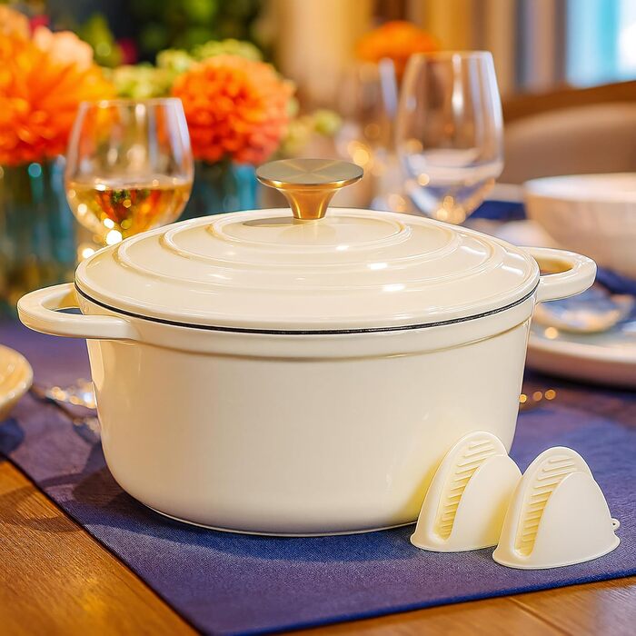 Чавунна форма для запікання емальована з кришкою 24 см,  включаючи 1 пару силіконових рукавичок Nilpferd