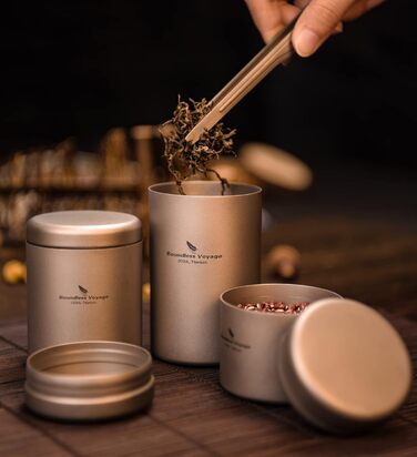 Каністри для кави iBasingo Titanium Tea Caddy 35 мл Small Tea Caddy Портативний міні-олов'яний скляний контейнер для зберігання кавового порошку Для подорожей на відкритому повітрі Маленька вишукана баночка для спецій Ti3200D (B-Ti3208D-80 мл)