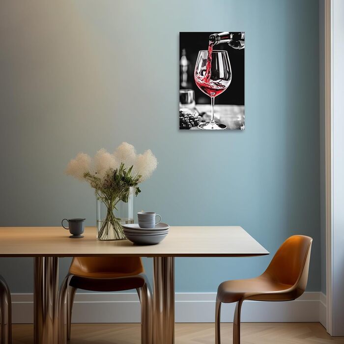 Червоне вино Декор для стін Кухонний друк на полотні Чорно-білий та червоний винний келих Троянда Картини Друк Сучасні абстрактні твори мистецтва для декору ресторану, їдальні, бару (30,00 x 45,00 см) (Зображення-2, 60,00 x 90,00 см)
