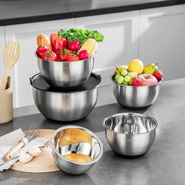 Набор мисок из нержавеющей стали, 5 предметов с крышкой, миска для смешивания с 3 терками, 5 л 3 л 2 л 1,5 л 1 л Velaze