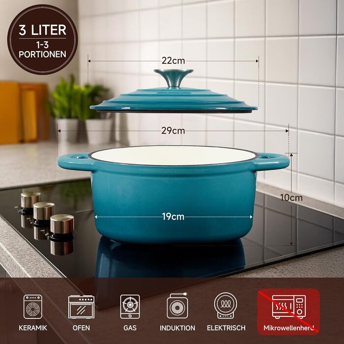 Чавунна форма для запікання 24 см, емальована з кришкою, включаючи 1 пару силіконових рукавиць Nilpferd