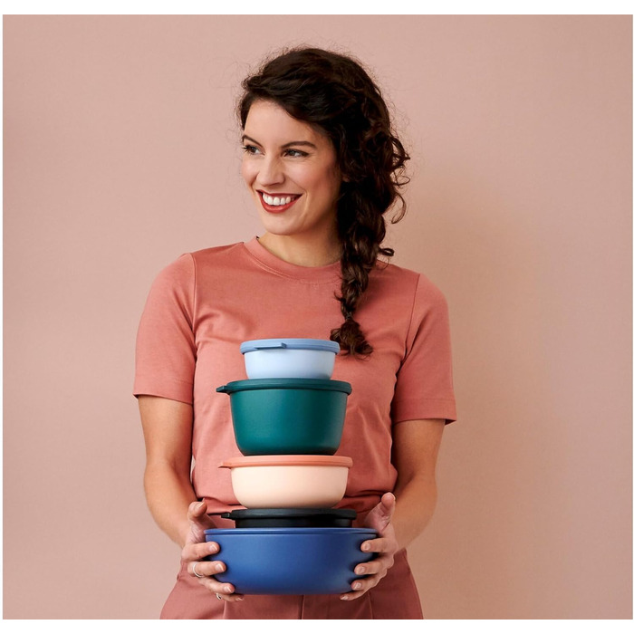 Круглий набір з 3 предметів Cirqula з кількох лотків - Банки для зберігання з кришкою - Підходить як ящик для зберігання, холодильник, морозильна камера та посуд для мікрохвильової печі - 350 мл, 750 мл і 1250 мл - (Nordic White, набір 4 шт. и (350, 750, 