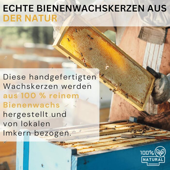 Набір з 4 конічних спіральних свічок 2 х 25 см з бджолиного воску, жовтий Danilovo