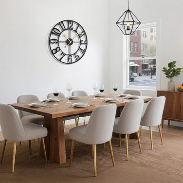 Великий круглий металевий настінний годинник у вінтажному стилі з безшумним нецокаючим годинником на батарейках 40 см, 16-дюймові римські цифри, годинники для вітальні, спальні, кухні, настінний годинник-прикраса (чорні арабські цифри, 60 см)