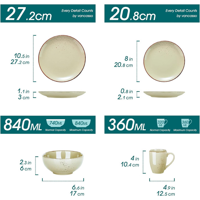 Набір столового посуду на 12 осіб, 48 предметів, бежевий Navia Vancasso