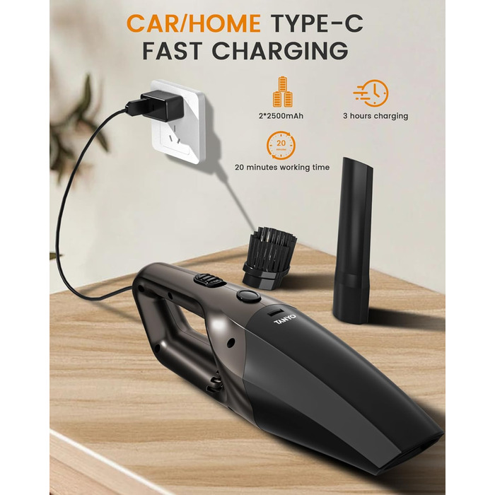 Ручний бездротовий пилосос з акумулятором 80 Вт чорно-коричневий TANYO