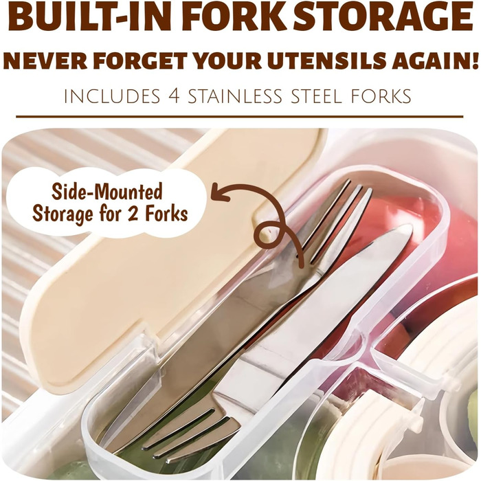 Контейнер для снеків з 8 відділеннями, з 4 виделками з нержавіючої сталі TETSMG