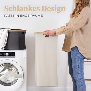 Кошик для білизни з кришкою 2 відділення вузький сірий мішок для білизни - сортувальник білизни ящик для білизни контейнер для білизни збірник білизни комод для білизни колектор кошик для білизни темно-сірий (100 л, 100 л бежево-сірий)