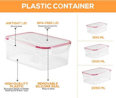 Банок для зберігання з кришками (9 контейнерів, 9 кришок) Контейнери для зберігання продуктів для кухні, кухонний органайзер без бісфенолу А (24 упаковки, червоний), 18