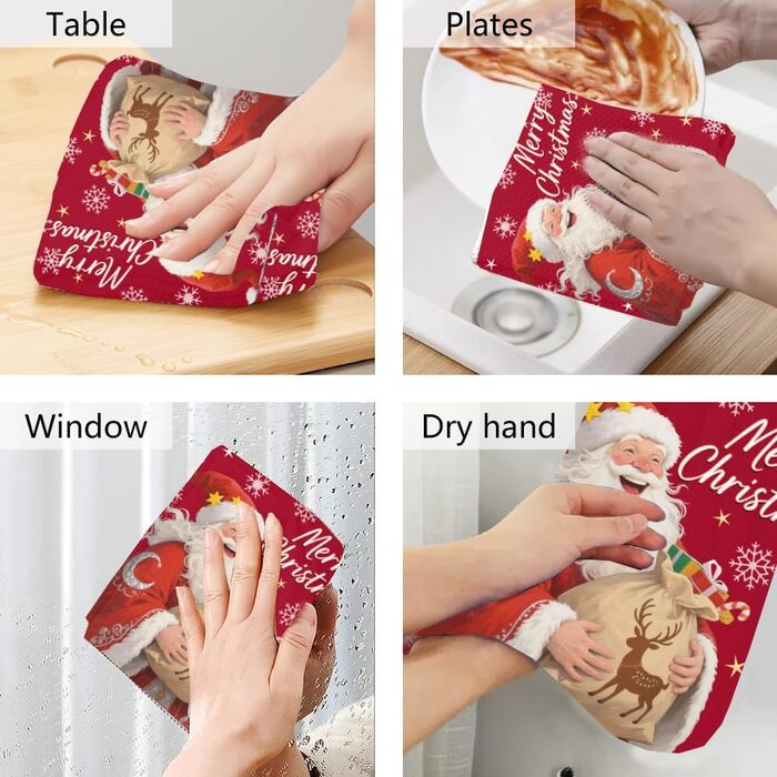 Набір з 2 різдвяних кухонних рушників 31,5 x 34,5 см з петлею для підвішування, Санта Клаус WADORN