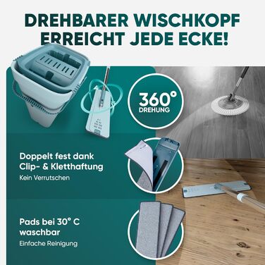 Набір швабри з відром 150 см зелена м'ята Purewish