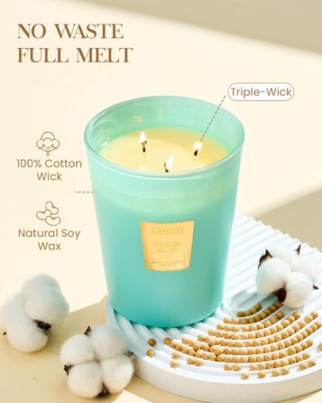 Ароматична свічка M&SENSE надзвичайно велика, час горіння 150 годин, натуральна ароматерапевтична свічка з 3 гнітами, сильний аромат, тривале горіння, подарункова свічка та прикраса для дому, подарунки для жінок (990 г, літній морський бриз)