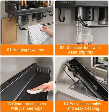 Настінний органайзер для кухонного приладдя 40 см сірий GAROEN