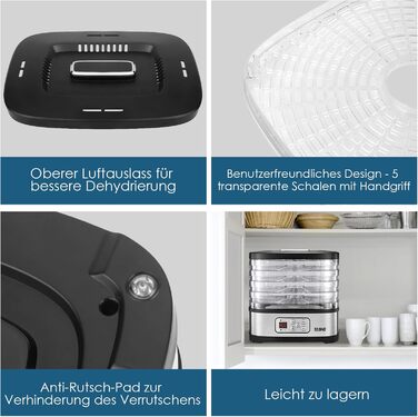 Дегідратор на 5 полиць з електронним керуванням 240 Вт, чорний YASHE