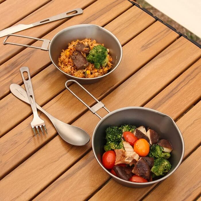 Титанова чаша для кемпінгу зі складною ручкою 450 мл iBasingo