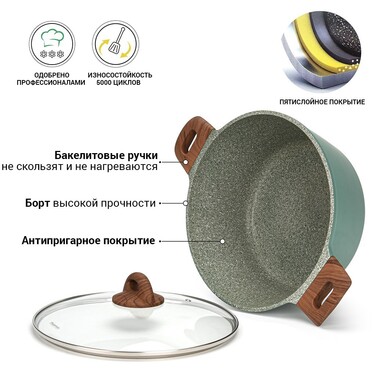 Кастрюля со стеклянной крышкой 28 см 6,3 л FIRENZE Fissman