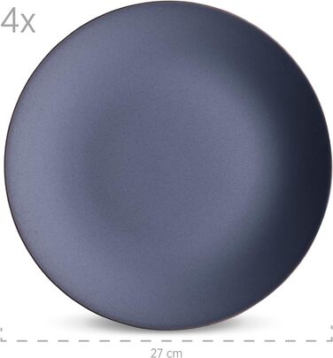 Набор посуды MSER 931545 Ossia на 4 персоны в средиземноморском винтажном стиле, комбинированный сервиз из 16 предметов из керамики (антрацитовый синий)