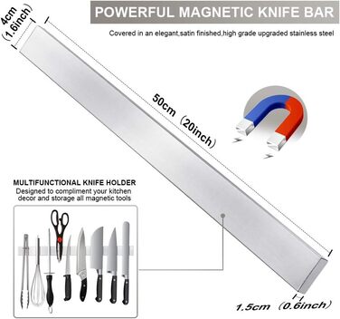 Магнітний тримач для ножів 50 см, нержавіюча сталь Ninonly