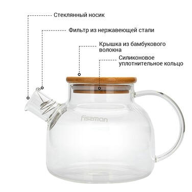 Чайник для заварювання Fissman 1200 мл зі сталевим фільтром (6537)