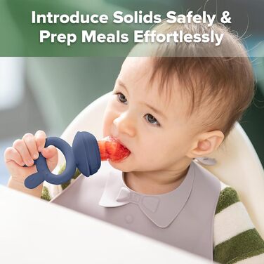 Годівниця для дитячого фруктового харчування Haakaa та міні-лоток для перекусів у морозильній камері, форми для морозива без бісфенолу А для безпечного самостійного годування немовлят, від 4 місяців (горохово-зелений) (темно-синій)