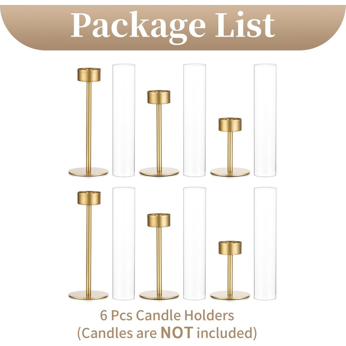 Підсвічник Sziqiqi для конічних свічок конічний підсвічник зі скляним циліндром для весільного декору - вінтажний підсвічник зі скляним ліхтарем для вітальні, прикраси різдвяного столу на відкритому повітрі (золотий, 6)